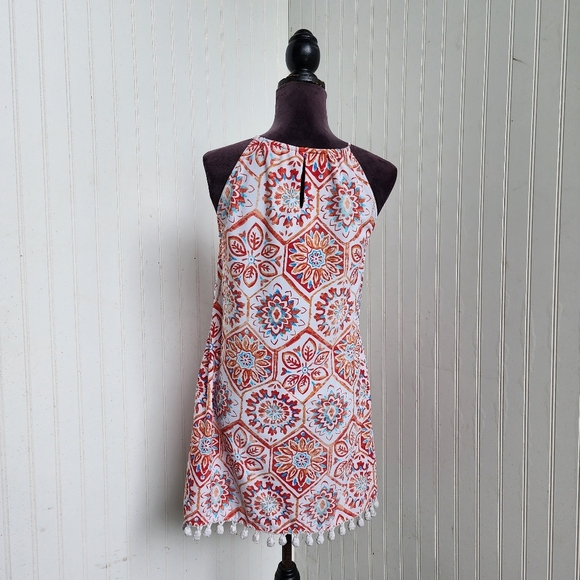 JUDE CONNALLY Dress  Geometric Orange Blue Summer Stretch Halter Sleeveles Sz S - Picture 6 of 11